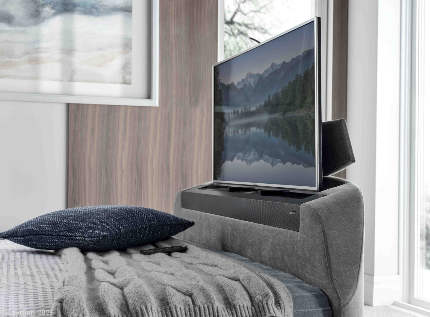 Darras Ottoman Dolby Atmos 5.1.2 Cinematic Surround Sound TV Media Bed Frame