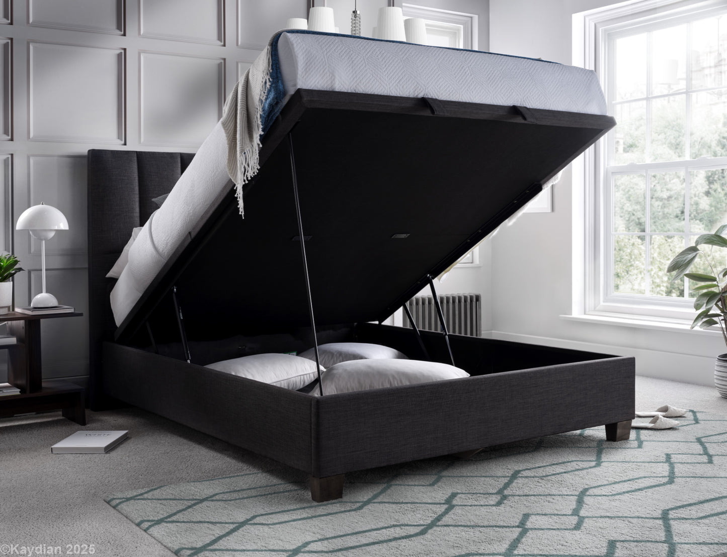 Medlam Ottoman Storage Bed Frame in Slate