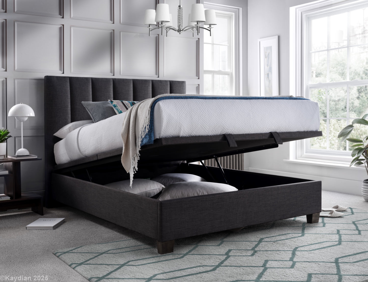 Medlam Ottoman Storage Bed Frame in Slate