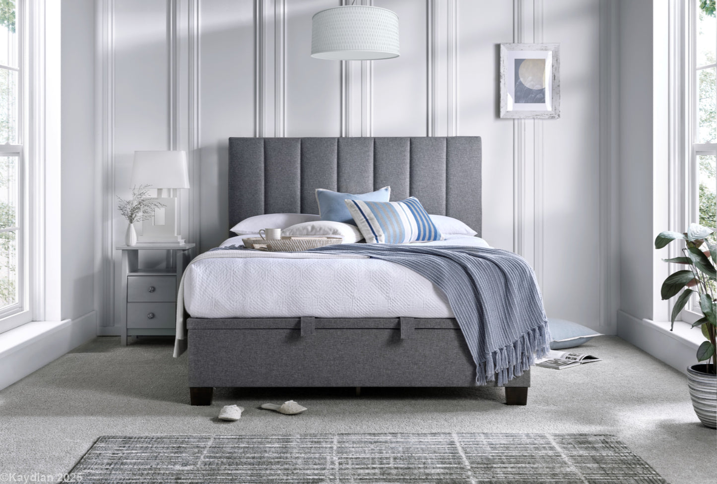 Medlam Ottoman Storage Bed Frame in Slate