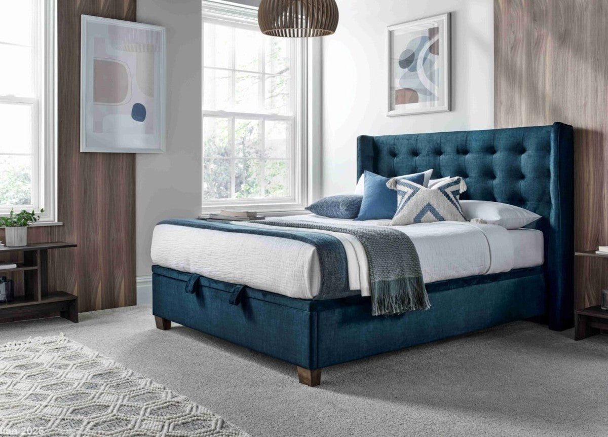 Brunton Maskat Clay Fabric Ottoman Storage Bed by Kaydian Design ltd in BRU135MCL only at TV Beds Northwest