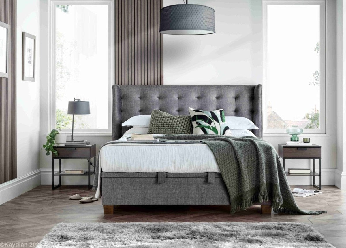Brunton Maskat Clay Fabric Ottoman Storage Bed by Kaydian Design ltd in BRU135MCL only at TV Beds Northwest