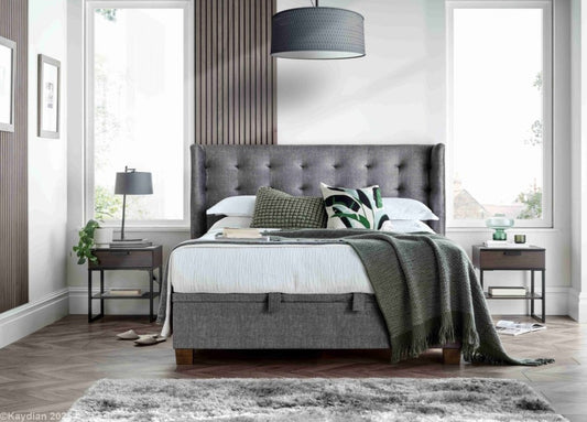 Brunton Maskat Clay Fabric Ottoman Storage Bed by Kaydian Design ltd in BRU135MCL only at TV Beds Northwest