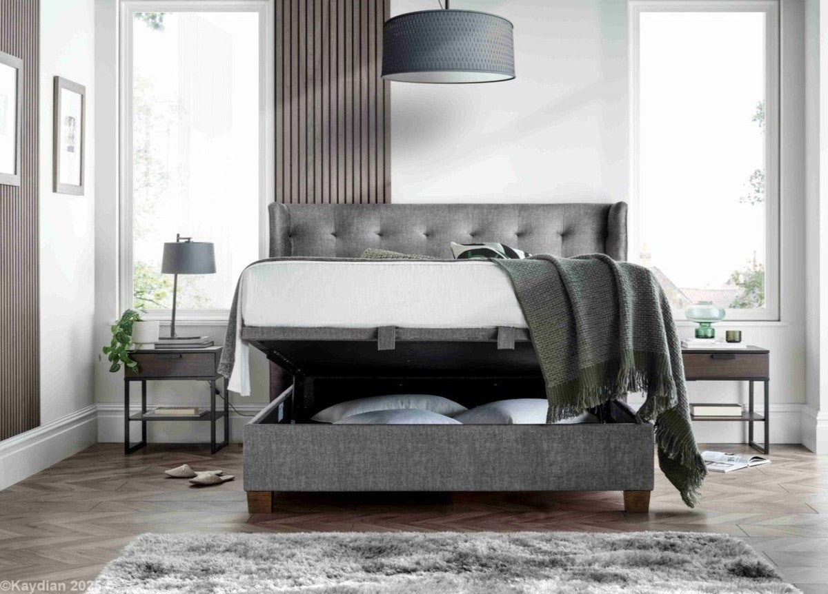 Brunton Maskat Clay Fabric Ottoman Storage Bed by Kaydian Design ltd in BRU135MCL only at TV Beds Northwest