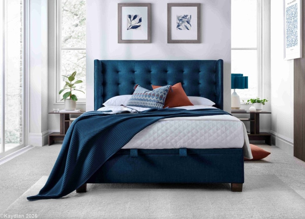 Brunton Maskat Clay Fabric Ottoman Storage Bed by Kaydian Design ltd in BRU135MCL only at TV Beds Northwest