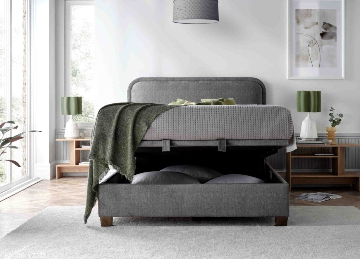 Clifton Maskat Clay Fabric Ottoman Storage Bed by Kaydian Design ltd in CLI135MCL only at TV Beds Northwest