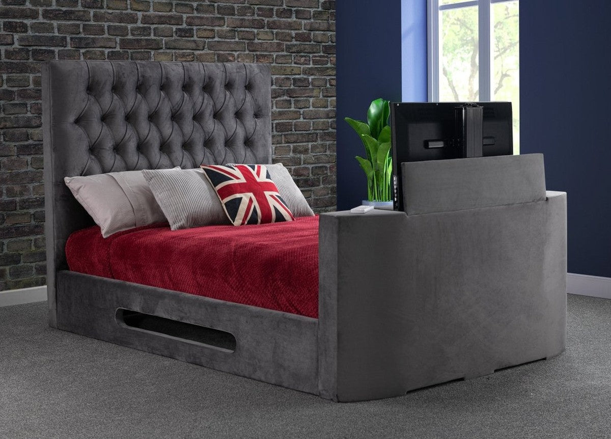 Sweet Dreams Loren Fabric TV Bed Frame by Sweet Dreams in INLORE-STD-135CHATSGRANITE only at TV Beds Northwest