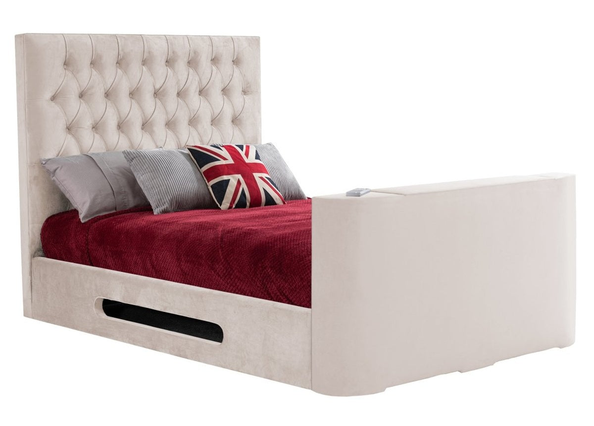 Sweet Dreams Loren Fabric TV Bed Frame by Sweet Dreams in INLORE-STD-135CHATSGRANITE only at TV Beds Northwest