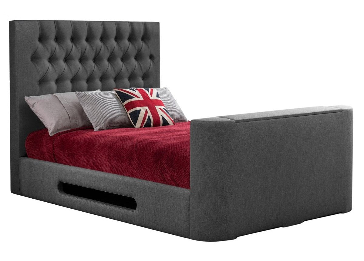Sweet Dreams Loren Fabric TV Bed Frame by Sweet Dreams in INLORE-STD-135CHATSGRANITE only at TV Beds Northwest