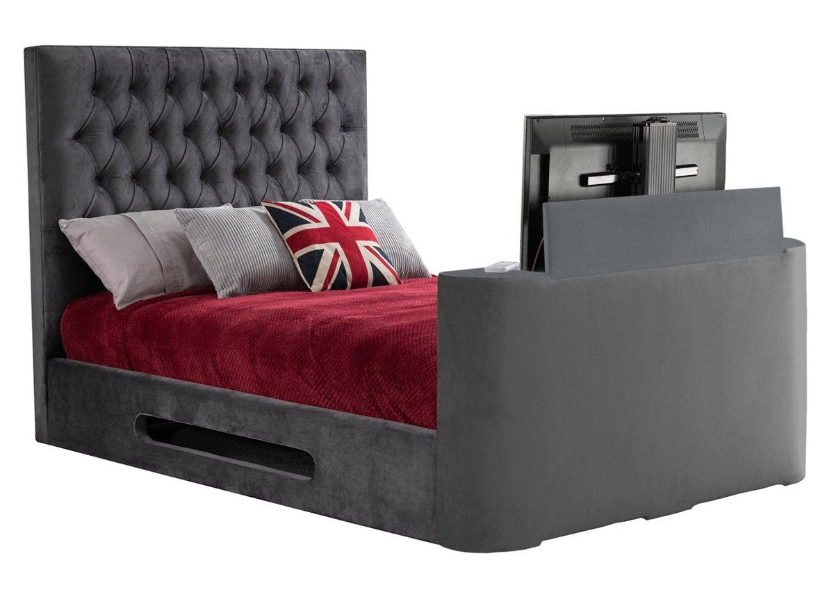 Sweet Dreams Loren Fabric TV Bed Frame by Sweet Dreams in INLORE-STD-135CHATSGRANITE only at TV Beds Northwest