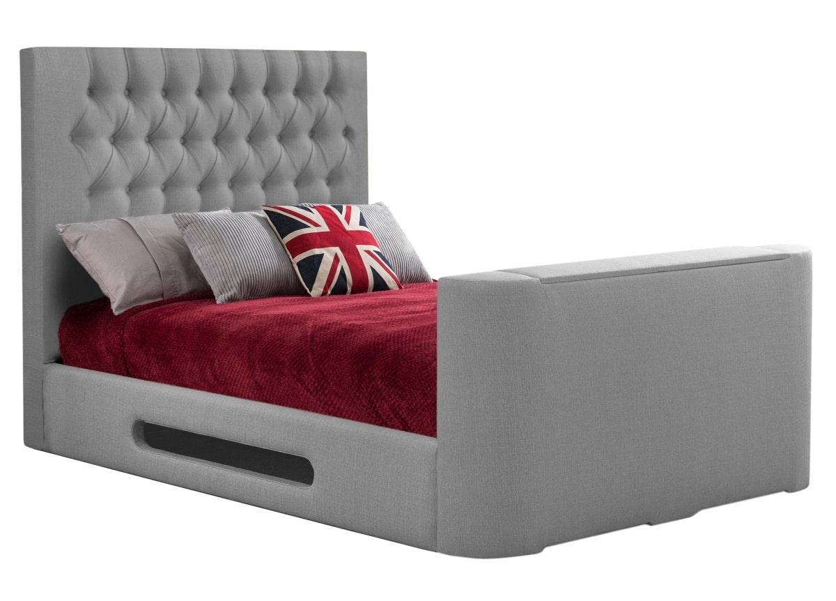 Sweet Dreams Loren Fabric TV Bed Frame by Sweet Dreams in INLORE-STD-135CHATSGRANITE only at TV Beds Northwest