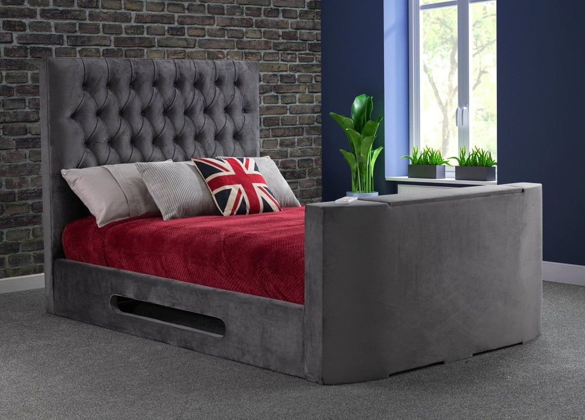 Sweet Dreams Loren Fabric TV Bed Frame by Sweet Dreams in INLORE-STD-135CHATSGRANITE only at TV Beds Northwest