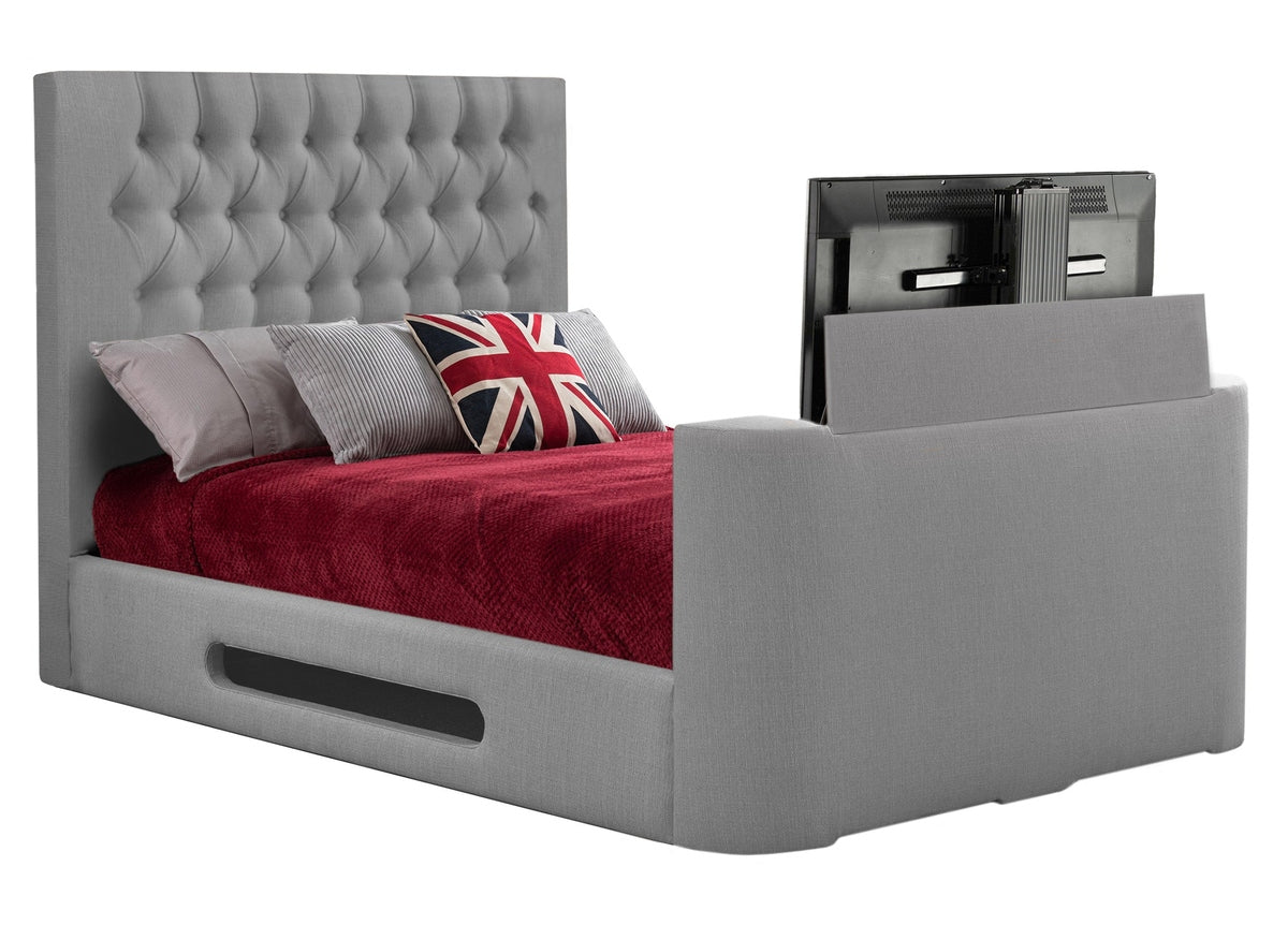 Sweet Dreams Loren Fabric TV Bed Frame by Sweet Dreams in INLORE-STD-135CHATSGRANITE only at TV Beds Northwest