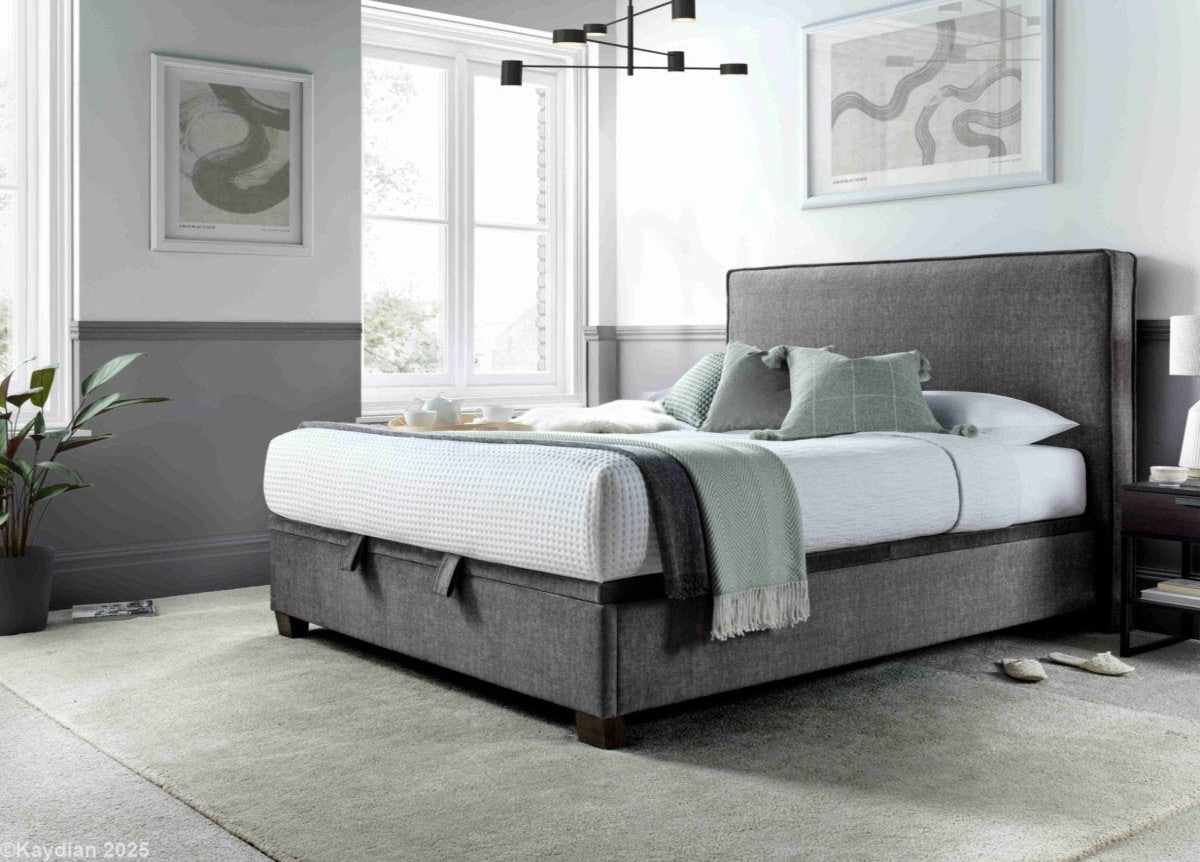 Newton Maskat Clay Fabric Ottoman Storage Bed by Kaydian Design ltd in NEW135MCL only at TV Beds Northwest
