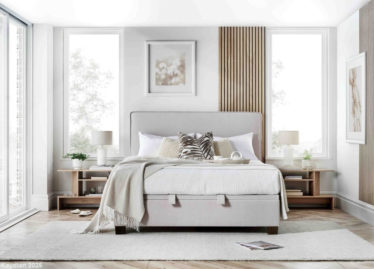 Newton Maskat Clay Fabric Ottoman Storage Bed by Kaydian Design ltd in NEW135MCL only at TV Beds Northwest