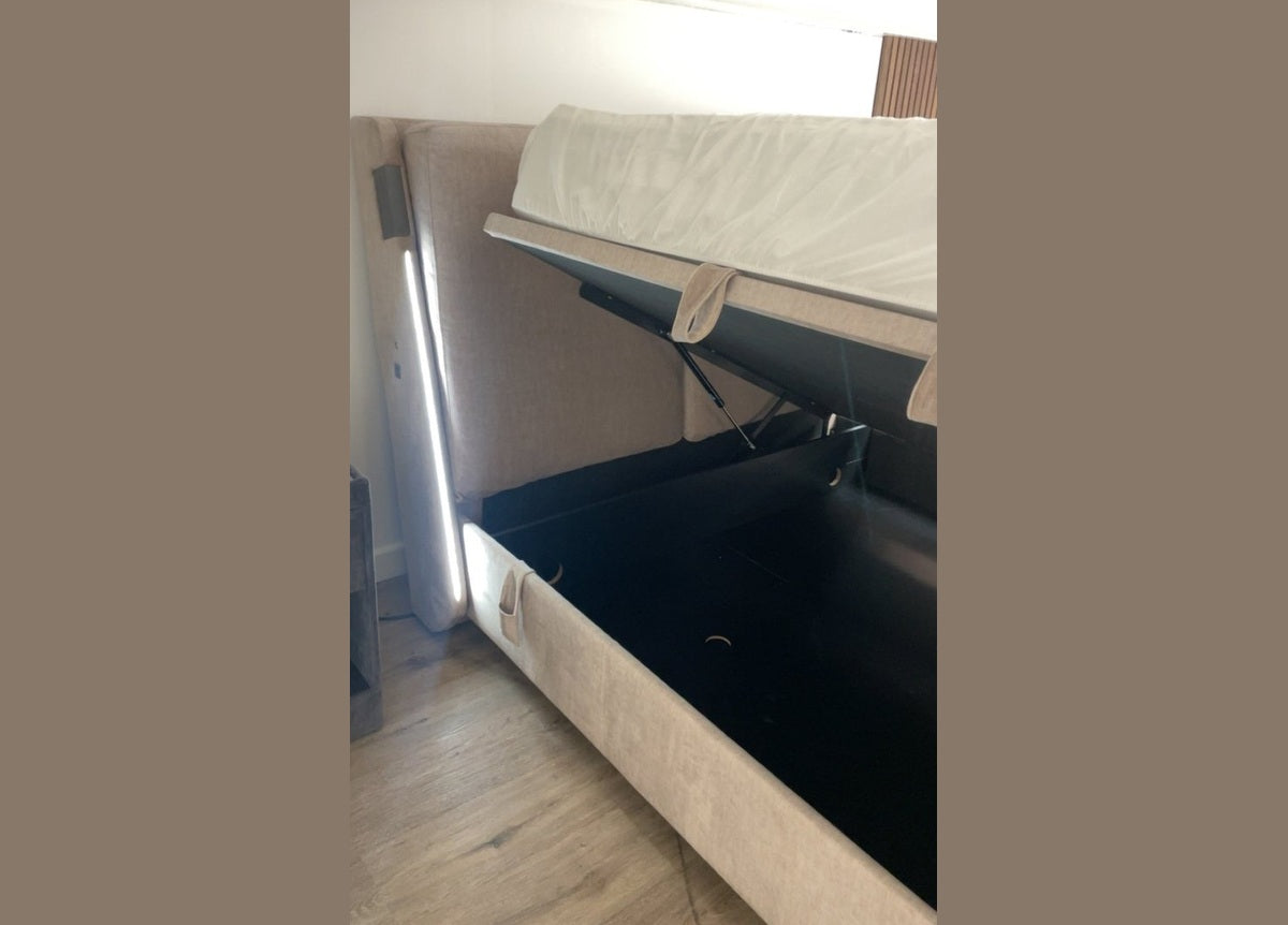 Premier Dolby Atmos TV Bed with Ottoman Storage - King Size in Beige by Kaydian Design ltd in only at TV Beds Northwest