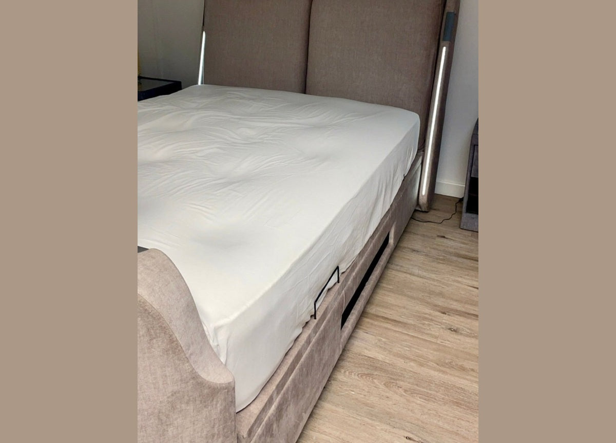 Premier Dolby Atmos TV Bed with Ottoman Storage - King Size in Beige by Kaydian Design ltd in only at TV Beds Northwest