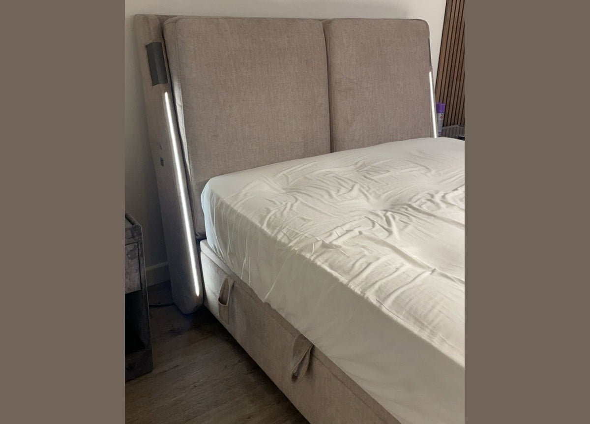 Premier Dolby Atmos TV Bed with Ottoman Storage - King Size in Beige by Kaydian Design ltd in only at TV Beds Northwest