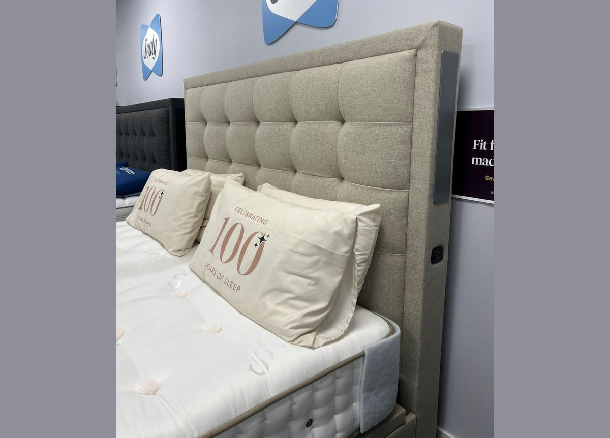 Showroom Clearance - Titan 4.1 Multi Media Ottoman Storage TV Bed Frame Oatmeal Superking by Kaydian Design LTD in TOT180OA only at TV Beds Northwest
