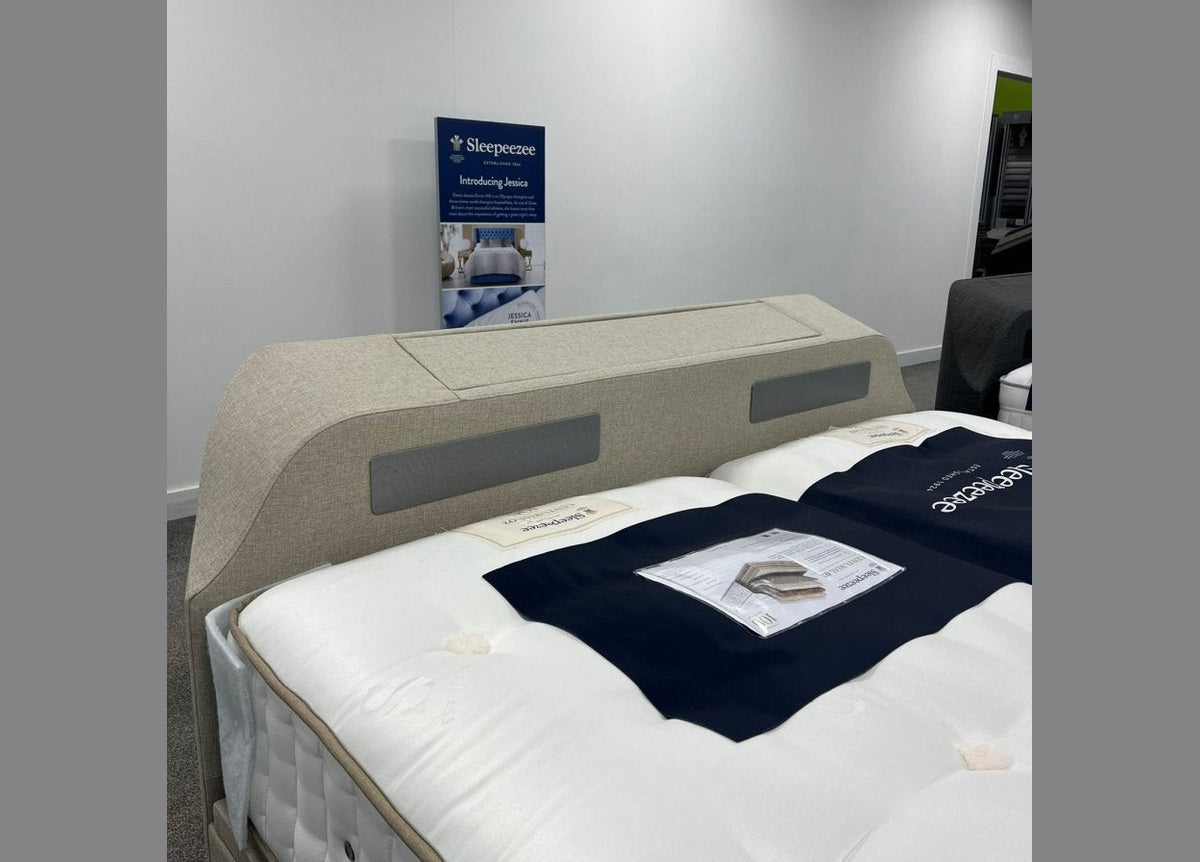 Showroom Clearance - Titan 4.1 Multi Media Ottoman Storage TV Bed Frame Oatmeal Superking by Kaydian Design LTD in TOT180OA only at TV Beds Northwest