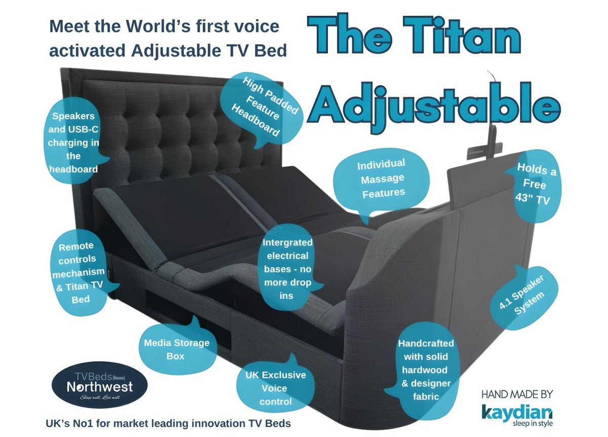 The Adjustable Titan 4.1 Multi Media TV Bed with a free 43" LG Smart TV by TV Beds Northwest in 5 only at TV Beds Northwest