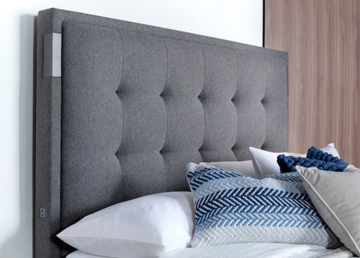 The Edge Dolby Atmos 5.1.2 Surround Sound TV Media Bed with Ottoman Storage - Smoke Grey by Kaydian Design LTD in EDDA150SG only at TV Beds Northwest