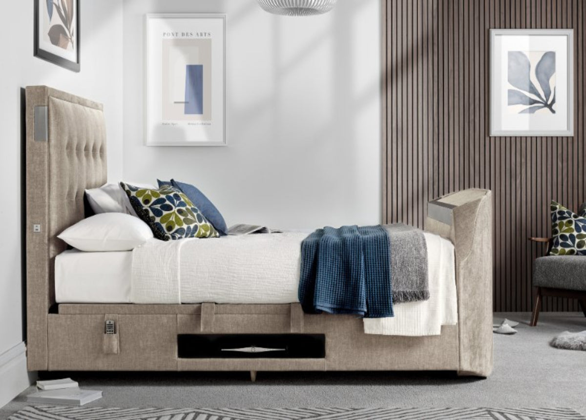 The Edge Dolby Atmos 5.1.2 Surround Sound TV Media Bed with Ottoman Storage - Vogue Grey by Kaydian Design LTD in EDDA150VOG only at TV Beds Northwest