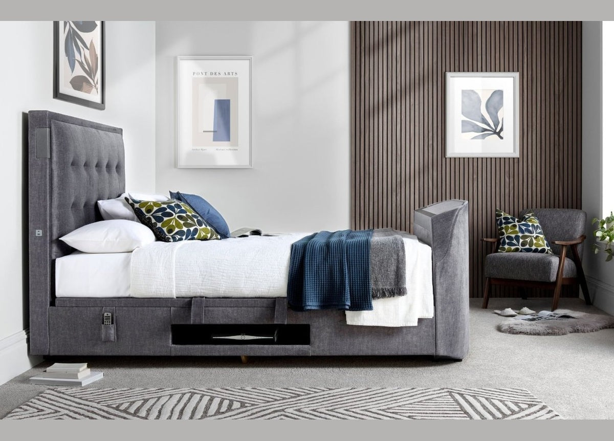 The Edge Dolby Atmos 5.1.2 Surround Sound TV Media Bed with Ottoman Storage - Vogue Grey by Kaydian Design LTD in EDDA150VOG only at TV Beds Northwest