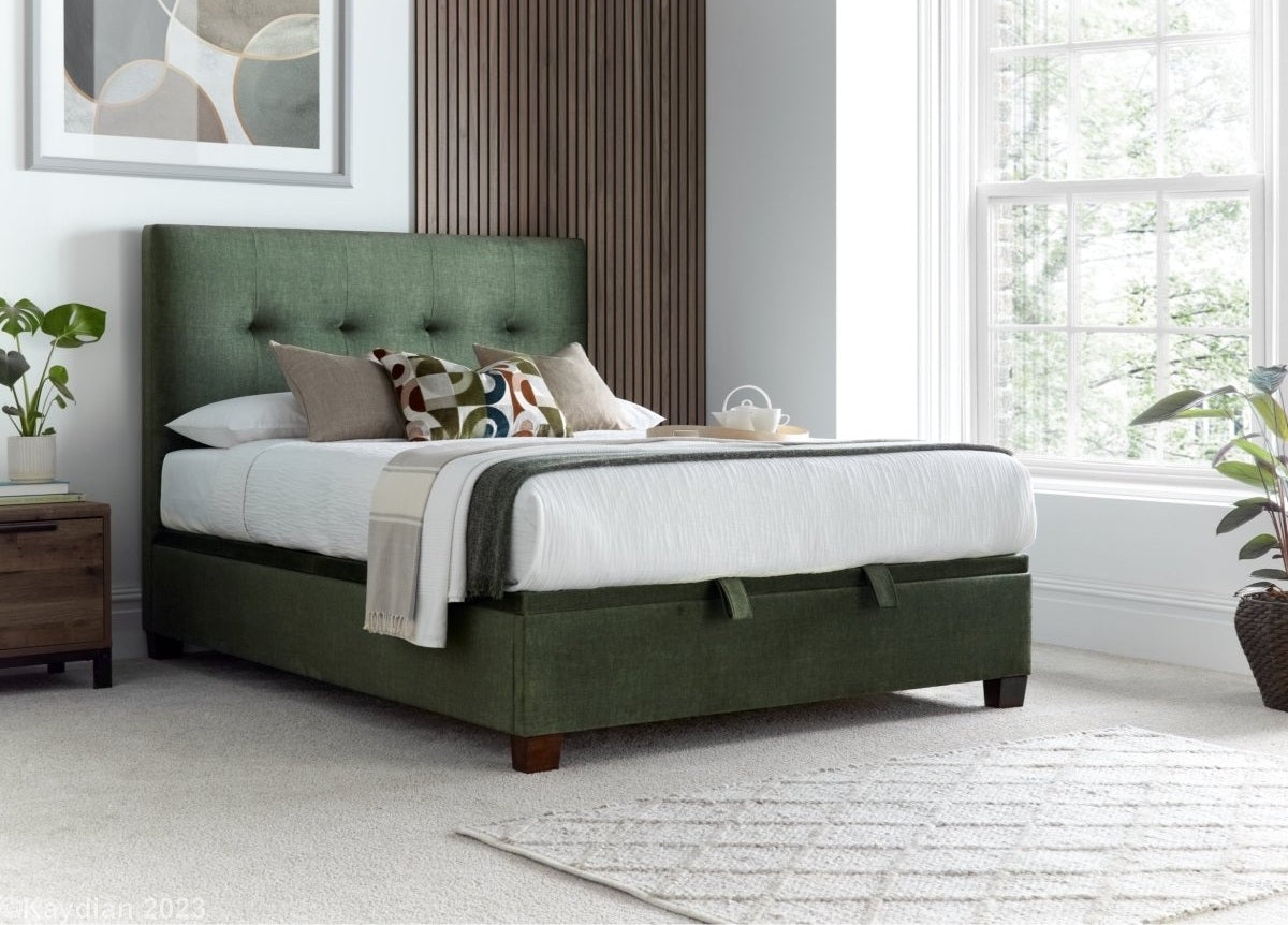 Walkworth Ottoman Storage Bed Frame by Kaydian Design Ltd in WAL135BLU only at TV Beds Northwest