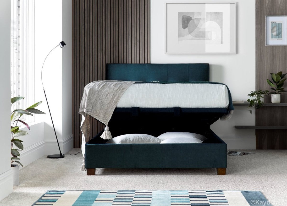 Walkworth Ottoman Storage Bed Frame by Kaydian Design Ltd in WAL135BLU only at TV Beds Northwest