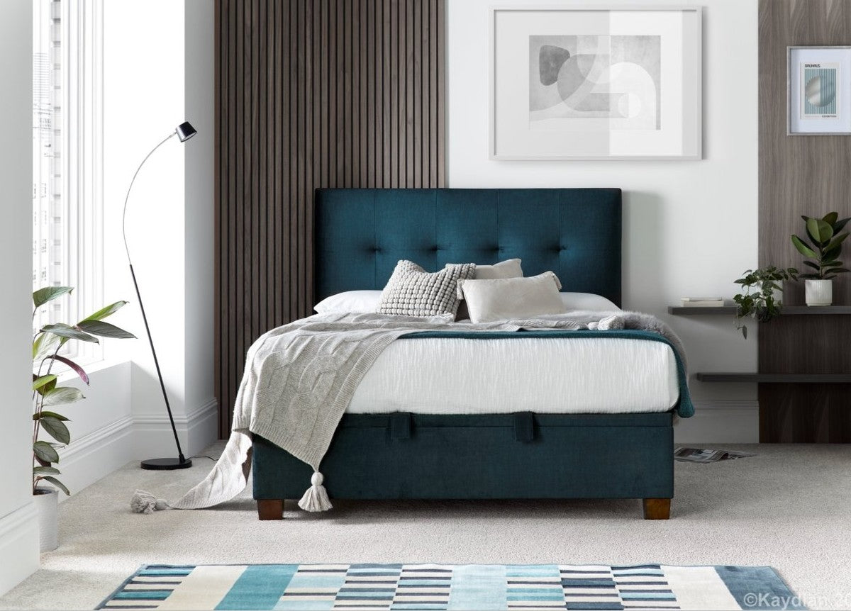 Walkworth Ottoman Storage Bed Frame by Kaydian Design Ltd in WAL135BLU only at TV Beds Northwest