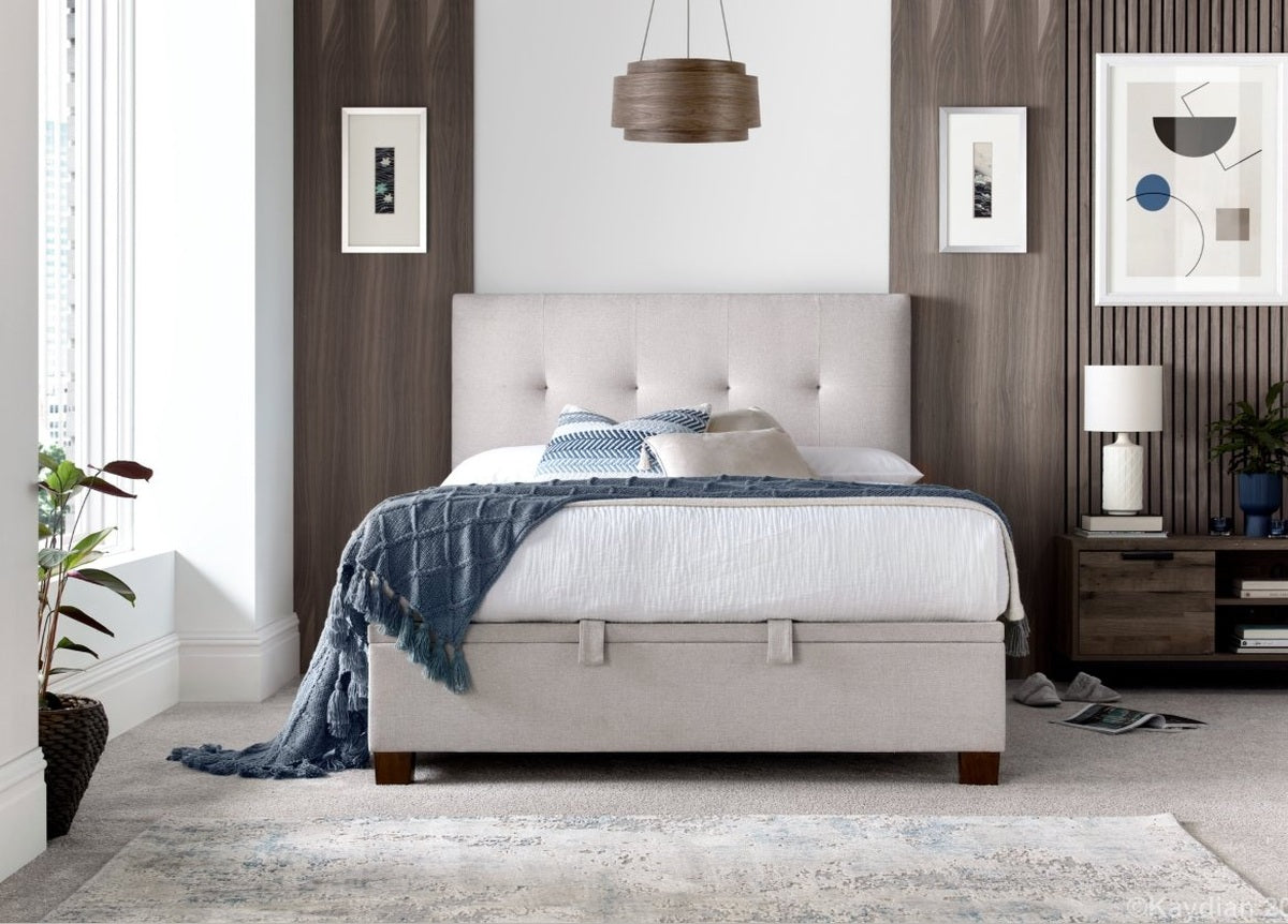 Walkworth Ottoman Storage Bed Frame by Kaydian Design Ltd in WAL135BLU only at TV Beds Northwest