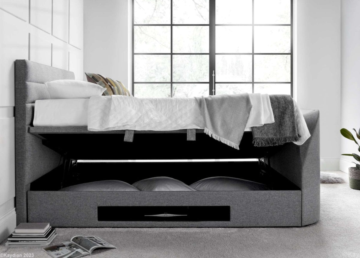 Appleton TV Ottoman Storage Bed Frame - Marbella Grey by Kaydian Design LTD in APPTV135MDG only at TV Beds Northwest