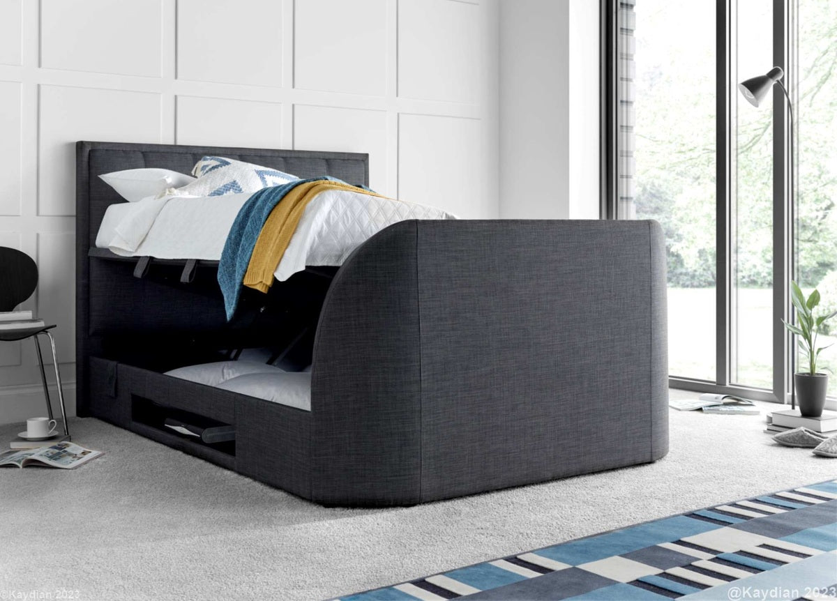 Falmer Storage Ottoman TV Bed Frame - Marbella Grey by Kaydian Design LTD in FALTV135MDG only at TV Beds Northwest