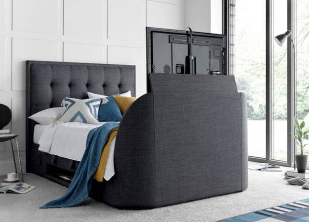 Falmer Storage Ottoman TV Bed Frame - Marbella Grey by Kaydian Design LTD in FALTV135MDG only at TV Beds Northwest