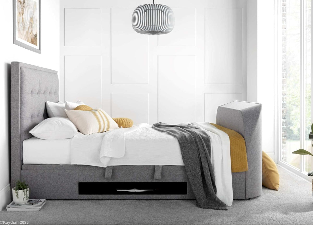 Falmer Storage Ottoman TV Bed Frame - Marbella Grey by Kaydian Design LTD in FALTV135MDG only at TV Beds Northwest