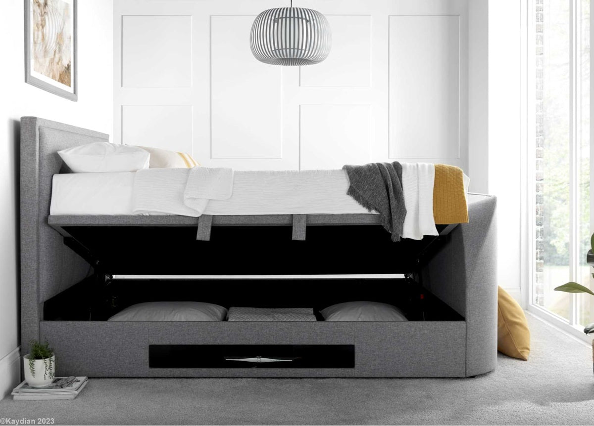 Falmer Storage Ottoman TV Bed Frame - Marbella Grey by Kaydian Design LTD in FALTV135MDG only at TV Beds Northwest