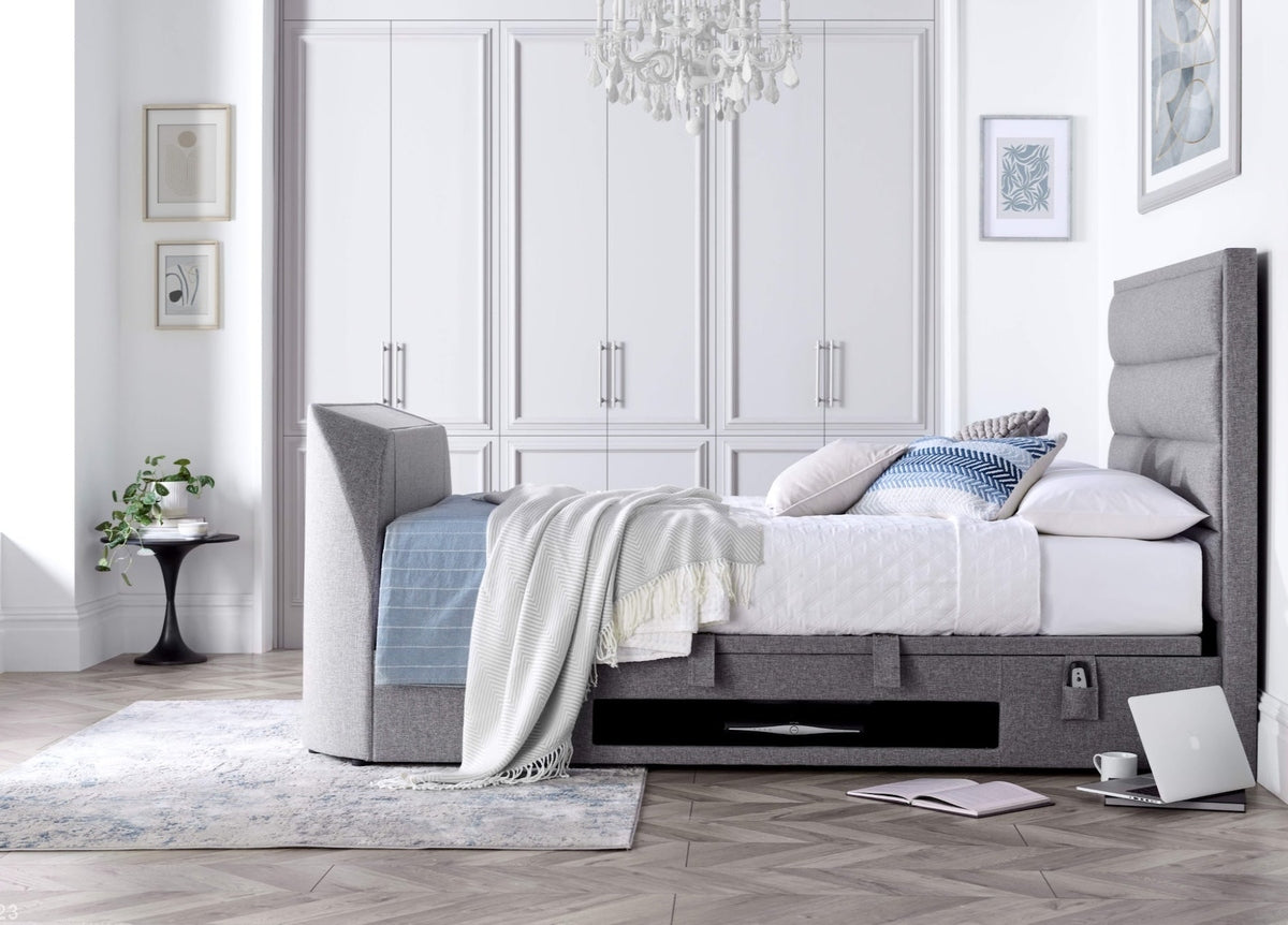Kirkley TV Bed Frame with Ottoman Storage - Marbella Grey by Kaydian Design LTD in KIRTV135MDG only at TV Beds Northwest