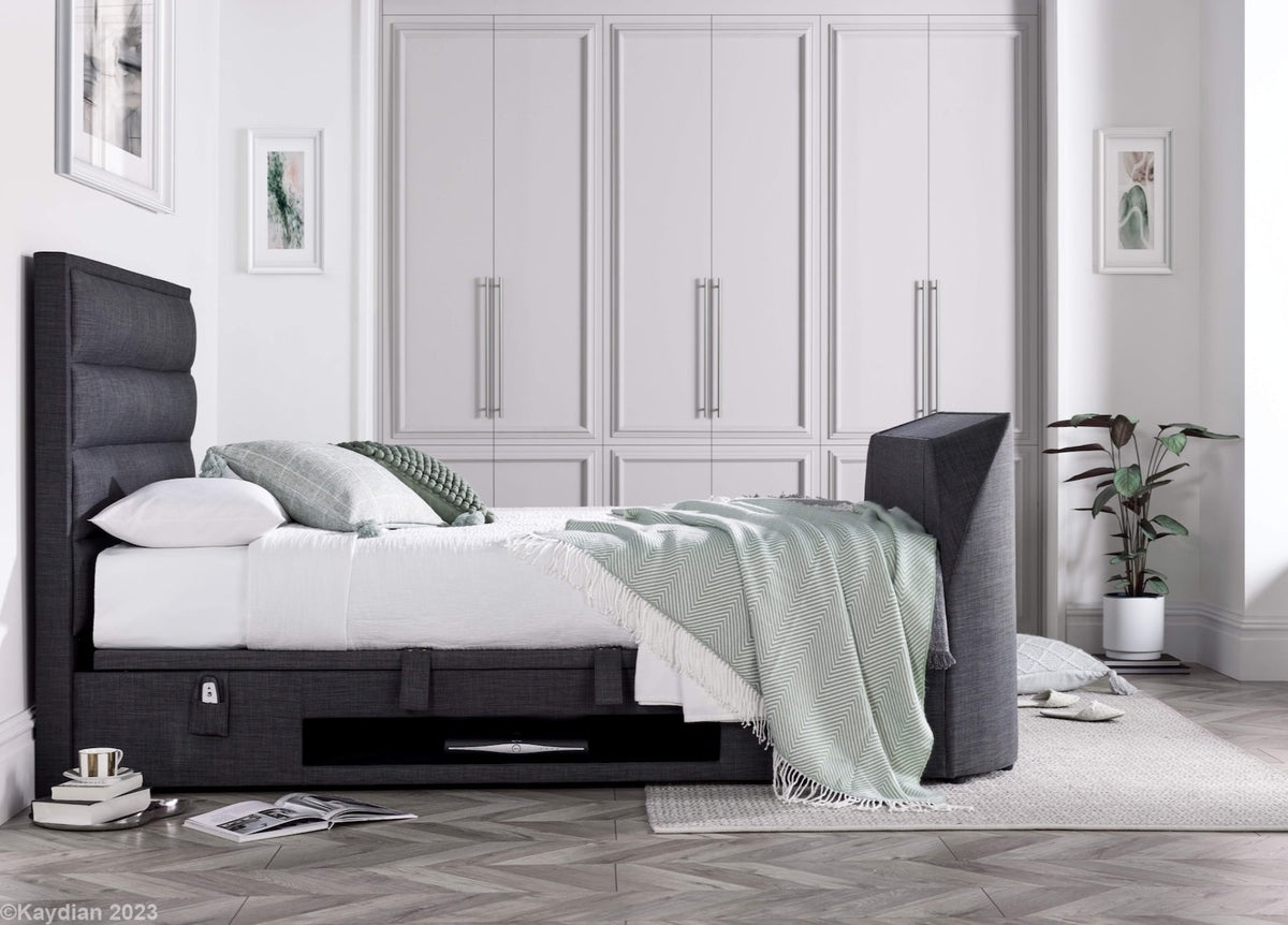 Kirkley TV Bed Frame with Ottoman Storage - Marbella Grey by Kaydian Design LTD in KIRTV135MDG only at TV Beds Northwest