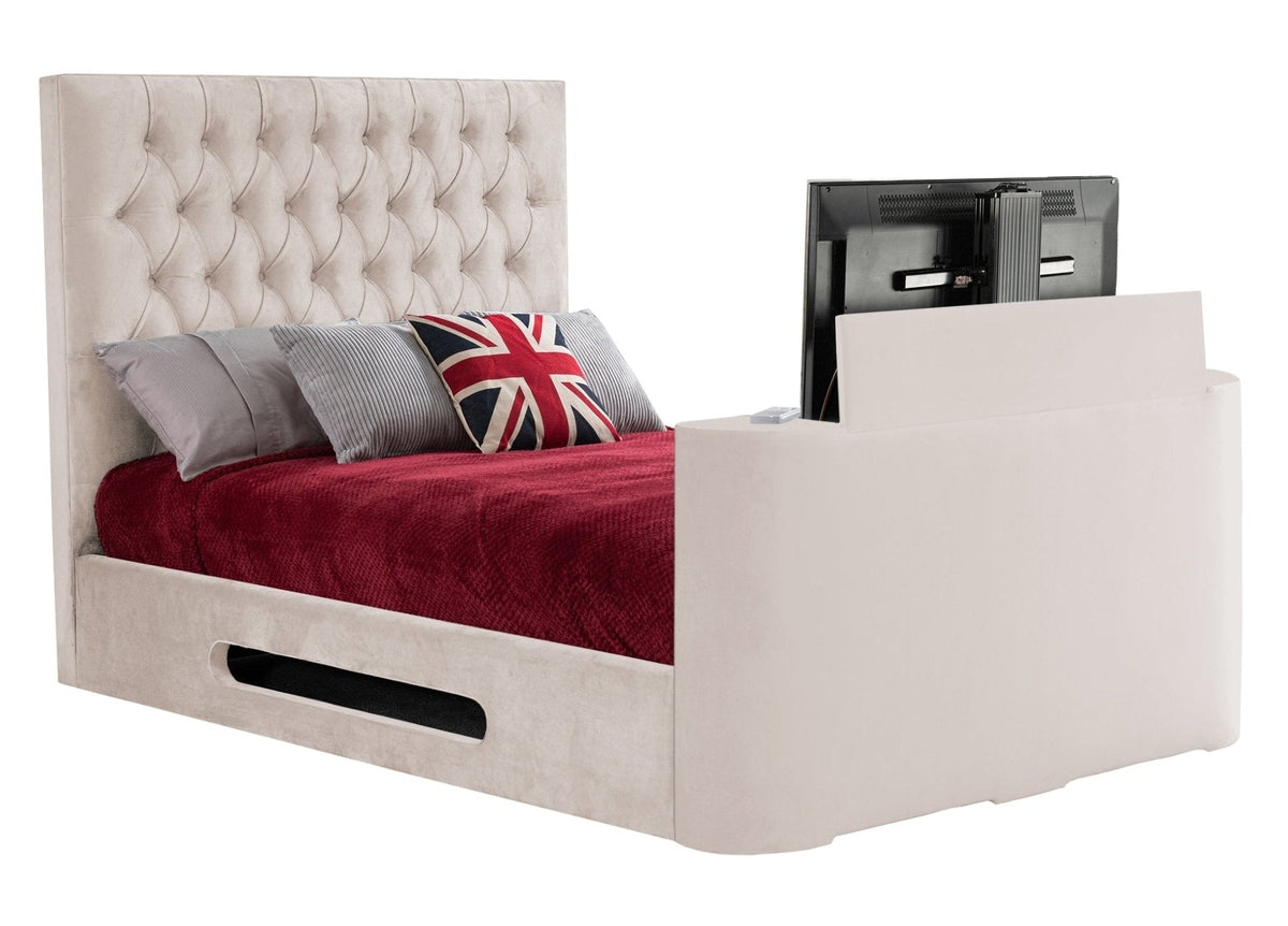 Sweet Dreams Loren Fabric TV Bed Frame by Sweet Dreams in INLORE-STD-135CHATSGRANITE only at TV Beds Northwest