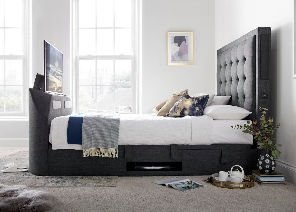 Titan 4.1 Multi Media Ottoman Storage TV Bed - King size in Oatmeal by Kaydian Design LTD in TOT150OA only at TV Beds Northwest