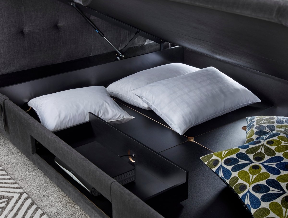 Appleton TV Ottoman Storage Bed Frame - Marbella Grey by Kaydian Design LTD in APPTV135MDG only at TV Beds Northwest