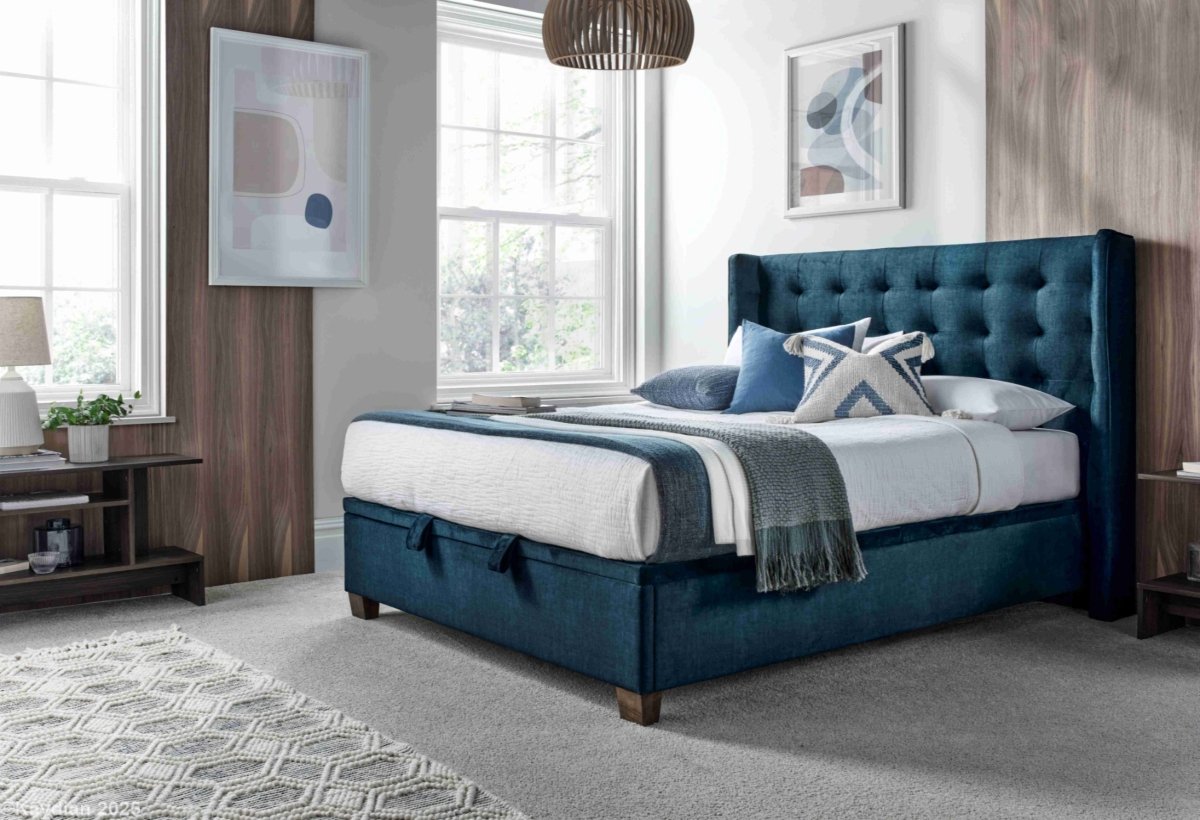 Brunton Maskat Clay Fabric Ottoman Storage Bed by Kaydian Design ltd in BRU135MCL only at TV Beds Northwest