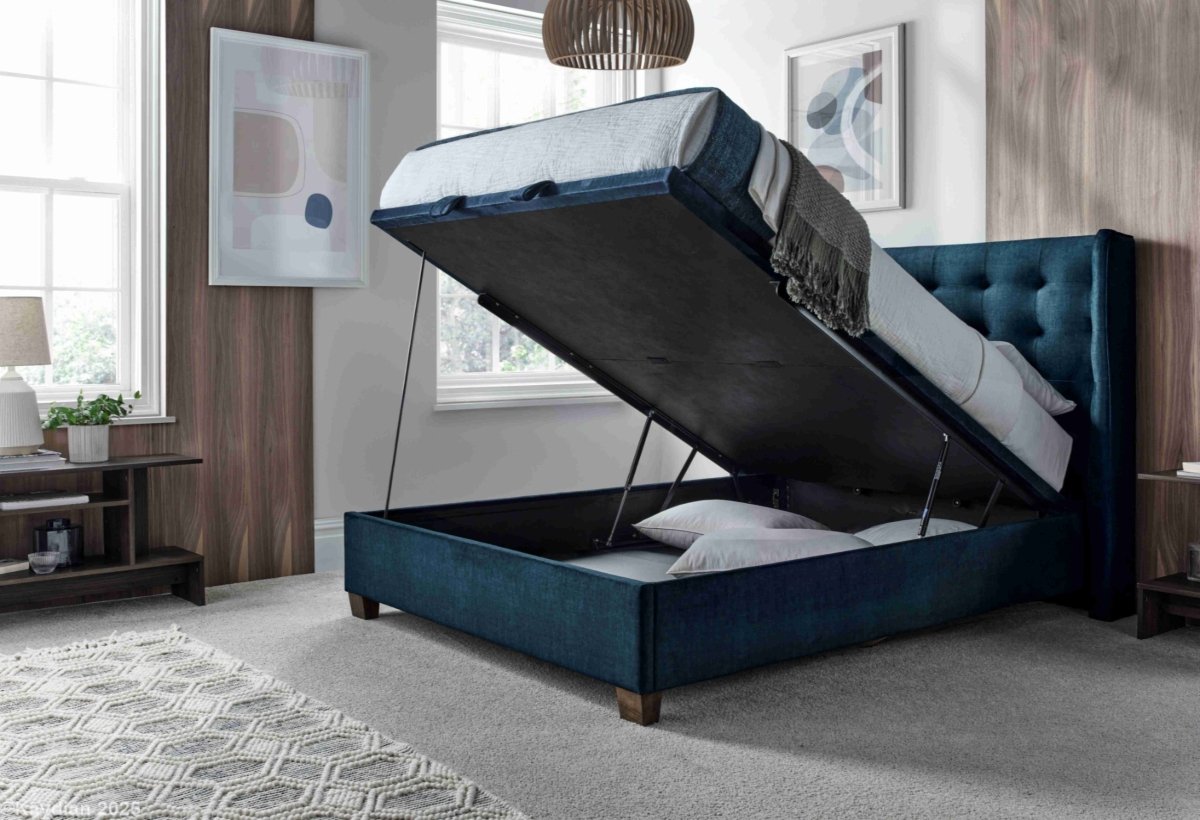 Brunton Maskat Clay Fabric Ottoman Storage Bed by Kaydian Design ltd in BRU135MCL only at TV Beds Northwest