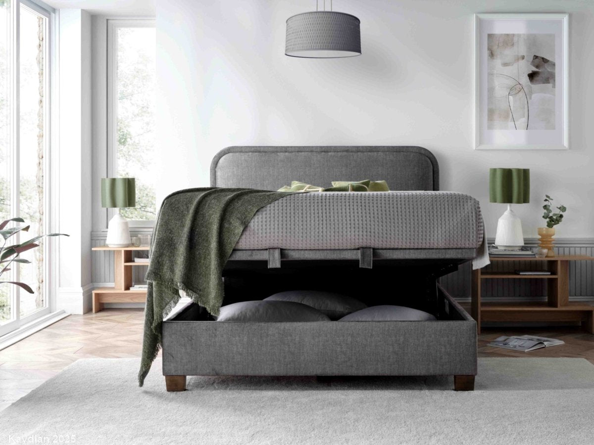 Clifton Maskat Clay Fabric Ottoman Storage Bed by Kaydian Design ltd in CLI135MCL only at TV Beds Northwest