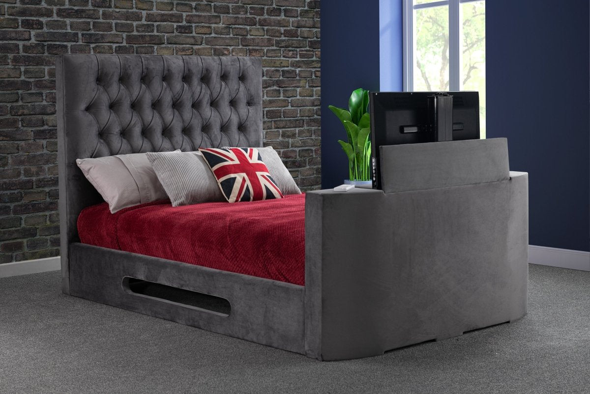 Loren Fabric TV Bed Frame - Sweet Dreams - TV Beds Northwest - INLORE-STD-135CHATSGRANITE - choose your colour tvbed - doubletvbed