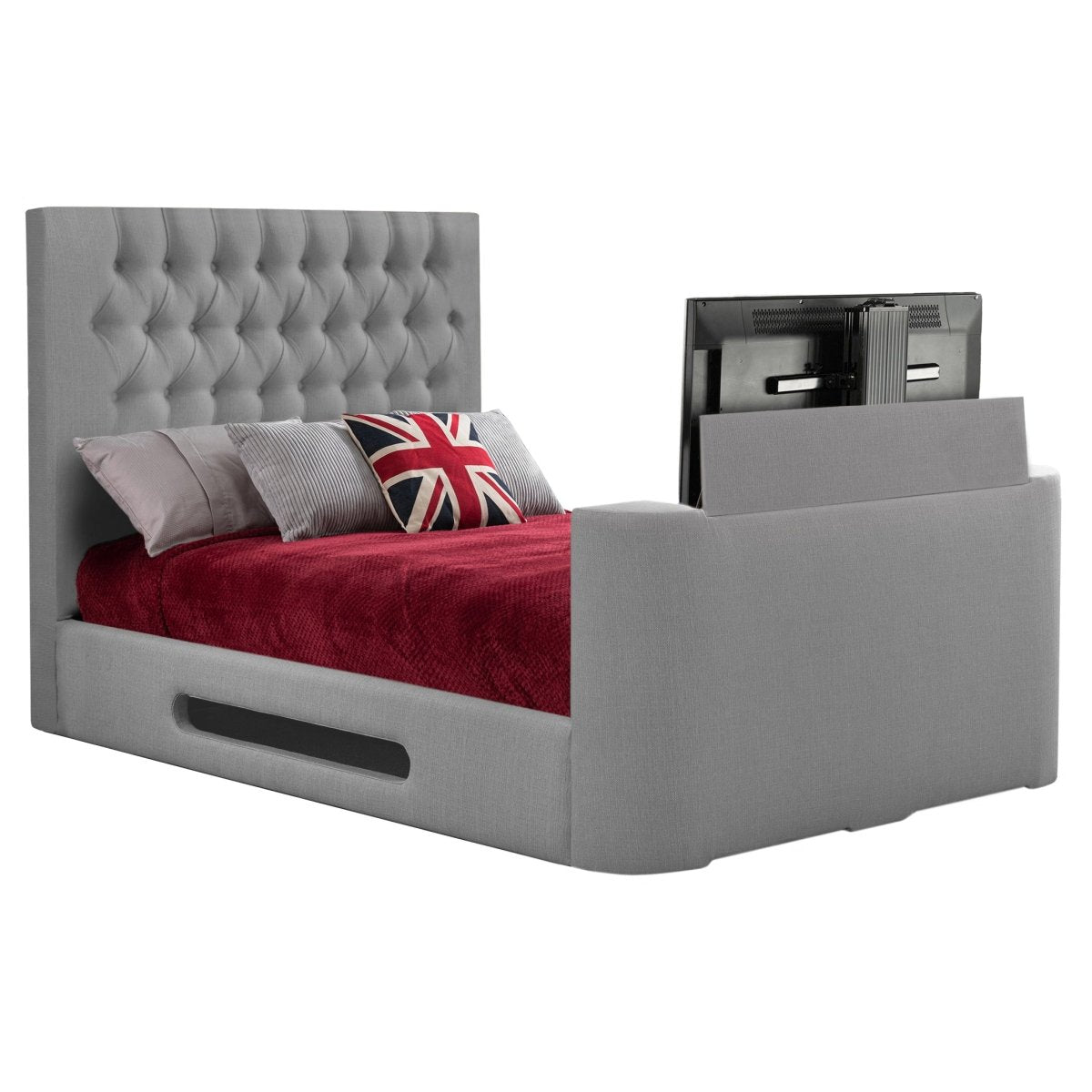 Loren Fabric TV Bed Frame - Sweet Dreams - TV Beds Northwest - INLORE-STD-135CHATSGRANITE - choose your colour tvbed - doubletvbed