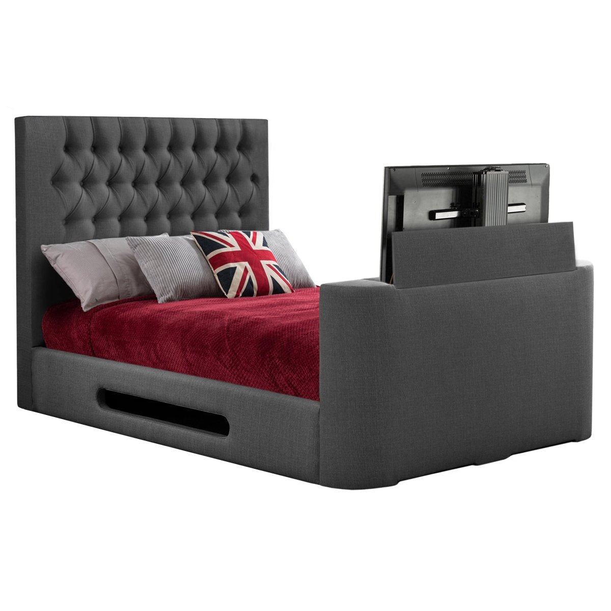 Loren Fabric TV Bed Frame - Sweet Dreams - TV Beds Northwest - INLORE-STD-135CHATSGRANITE - choose your colour tvbed - doubletvbed