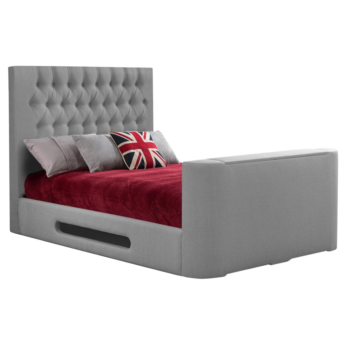 Loren Fabric TV Bed Frame - Sweet Dreams - TV Beds Northwest - INLORE-STD-135CHATSGRANITE - choose your colour tvbed - doubletvbed