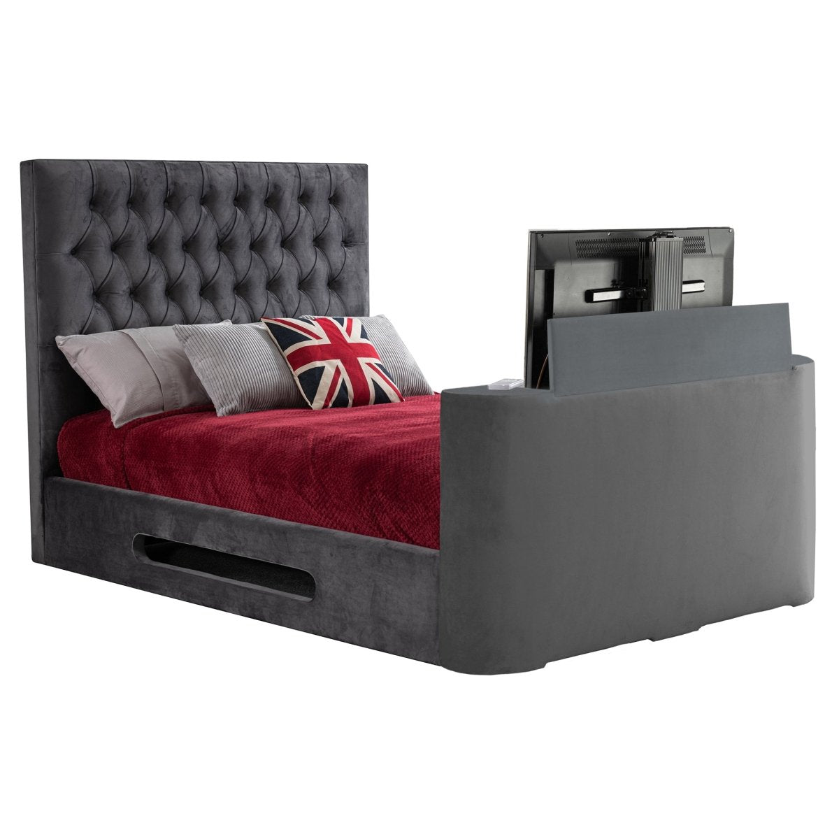 Loren Fabric TV Bed Frame - Sweet Dreams - TV Beds Northwest - INLORE-STD-135CHATSGRANITE - choose your colour tvbed - doubletvbed